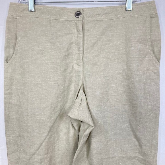 ExOfficio Pants Womens Sz 10 Beige Linen Stretch Waist Relaxed Straight Leg - Picture 2 of 12